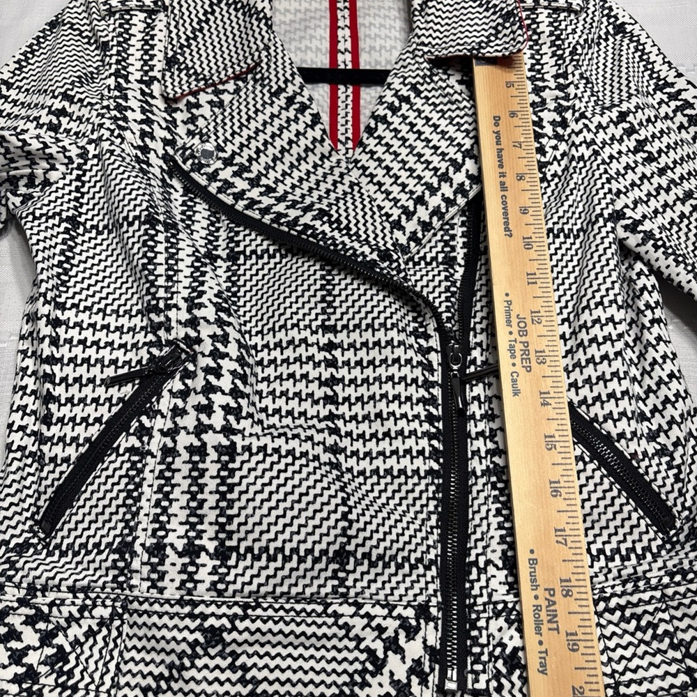 White House Black Market Blazer Jacket Houndstooth Zip Up Shoulder Pads-Size 6 - Picture 4 of 5